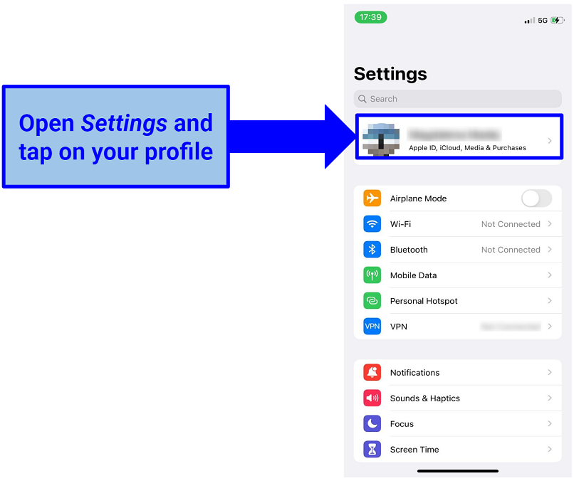 Screenshot of iPhone's Settings app