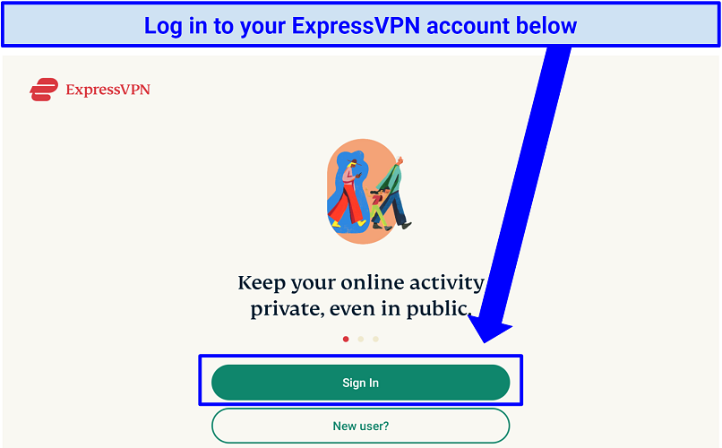 Screenshot of ExpressVPN's log in menu.