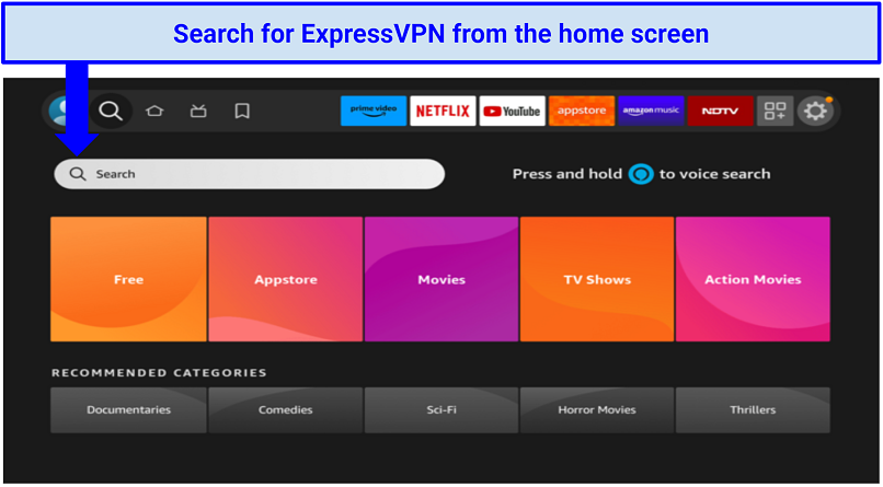 Screenshot of Fire Stick TV home menu