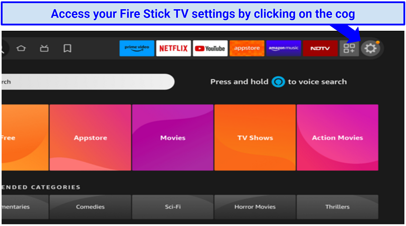 Screenshot of Amazon Fire Stick TV home menu