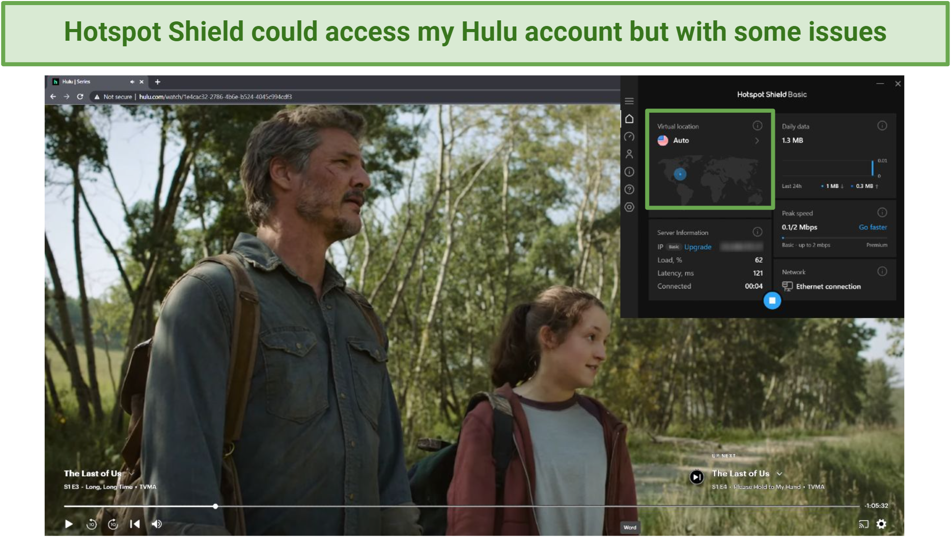 Screenshot of Last of Us on Hulu accessed by Hotspot Shield