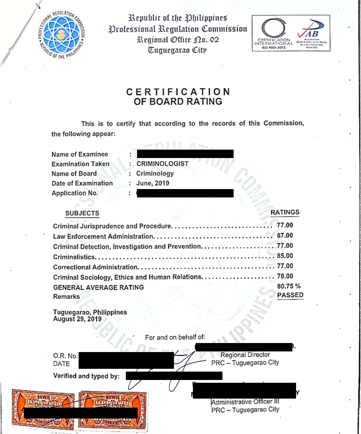 This image shows a scanned copy of an individual criminologist accreditation, available on the exposed database