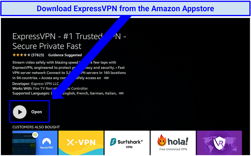Screenshot of ExpressVPN on Amazon Appstore