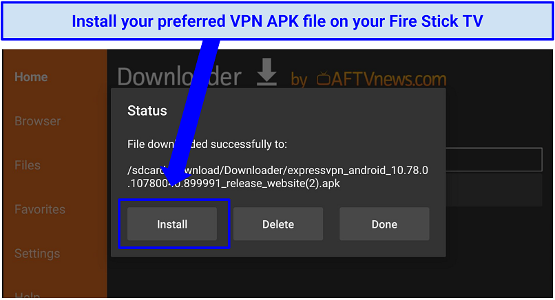 Screenshot showing Downloader app successfully downloading an APK file.