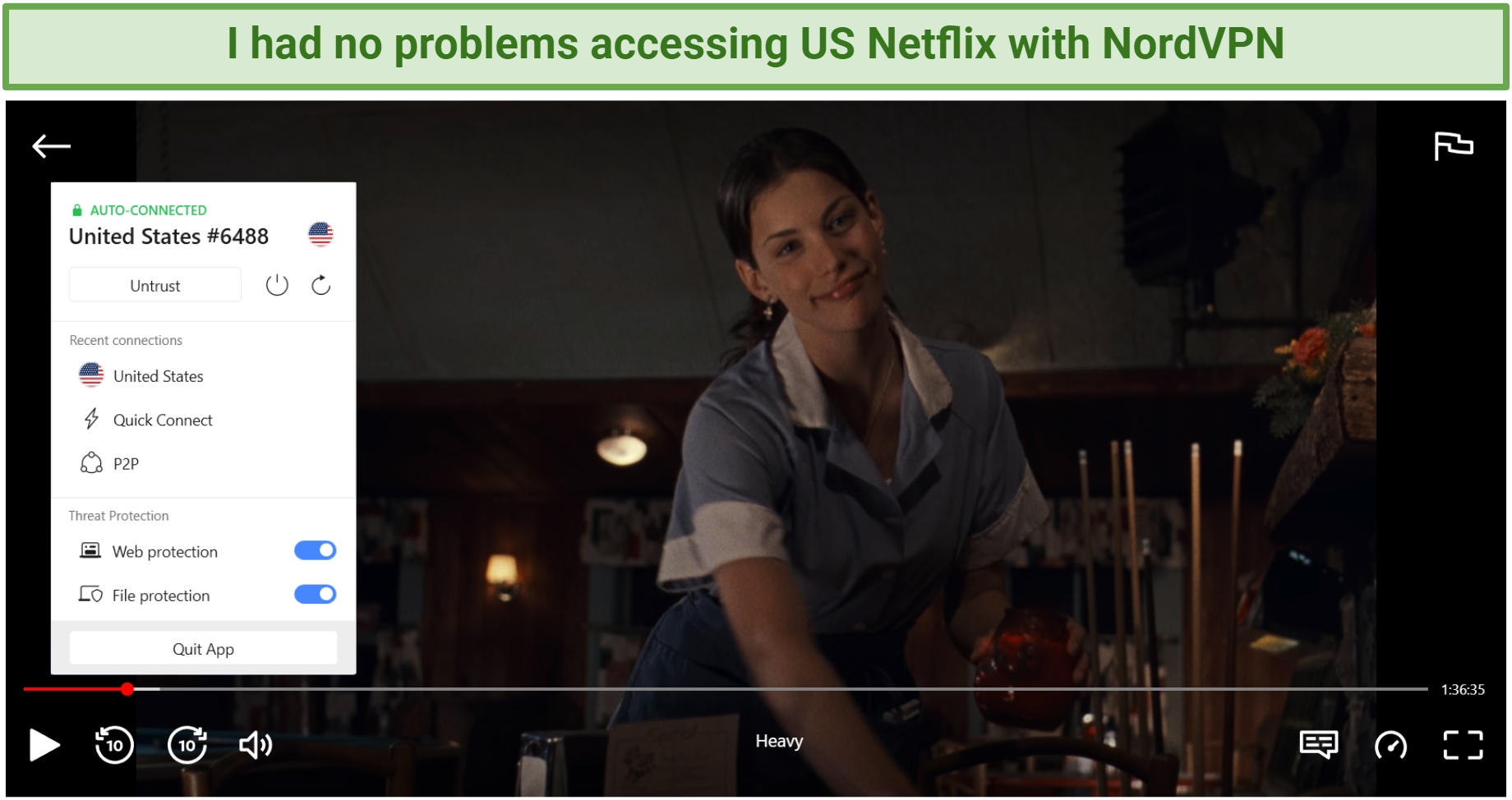 Picture of Heavy streaming on Netflix US while connected to a NordVPN US server