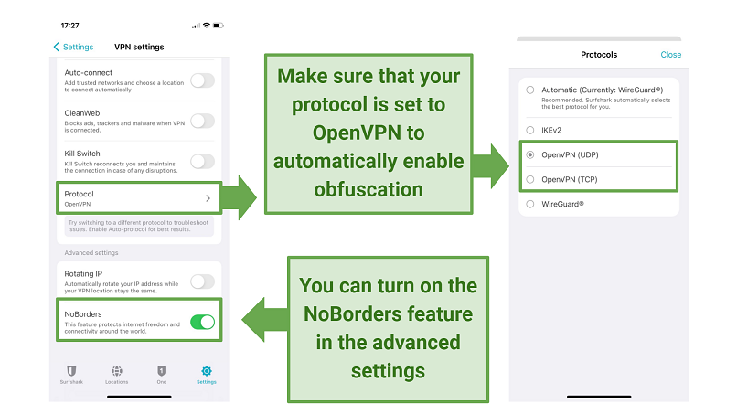 Screenshot of Surfshark VPN settings