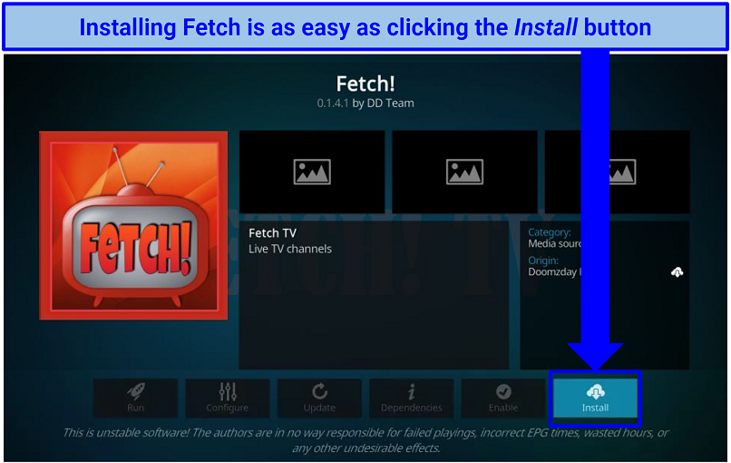  Screenshot of Fetch addon in Kodi