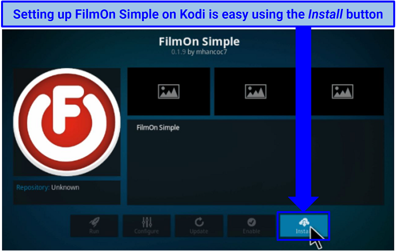 Screenshot of FilmOn Simple addon in Kodi