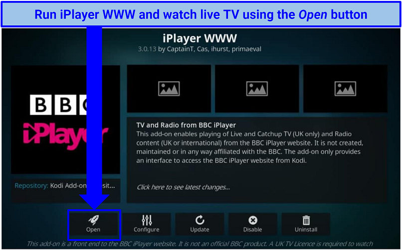 Screenshot of iPlayer WWW addon in Kodi