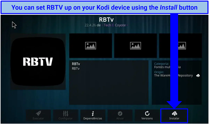 Screenshot of RBTV addon in Kodi