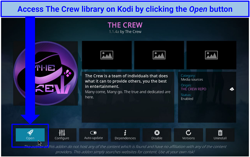 Screenshot of The Crew addon in Kodi