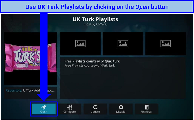 Screenshot of UK Turks Playlists addon in Kodi