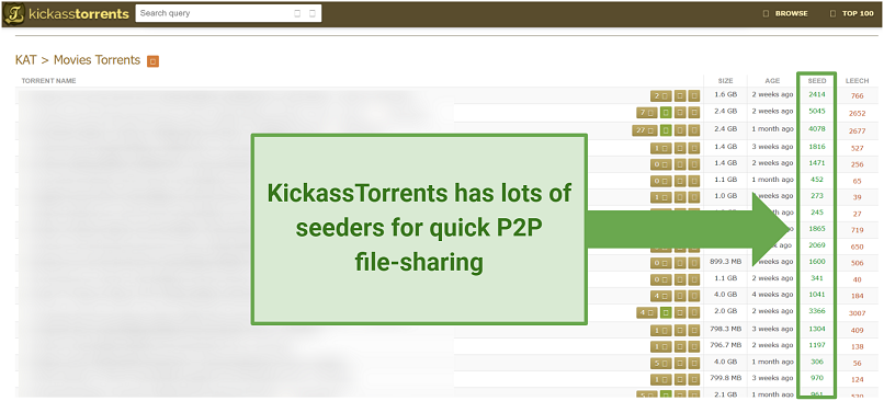 Στιγμιότυπο οθόνης του ιστότοπου KickasStorrents