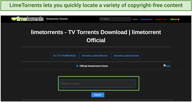 Capture d'écran du site Web Limetorrent