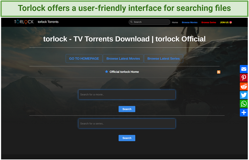 Screenshot of Torlock website