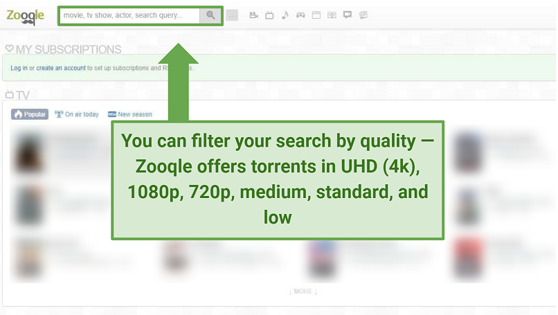 Screenshot of the Zooqle website