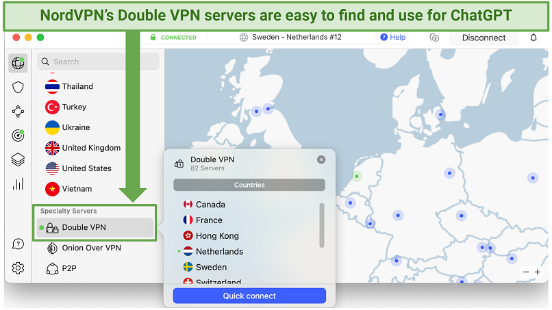 Screenshot of NordVPN's specialty servers