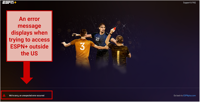 Screenshot of ESPN+ error message