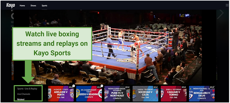 Screenshot of Kayo Sports streaming a boxing event