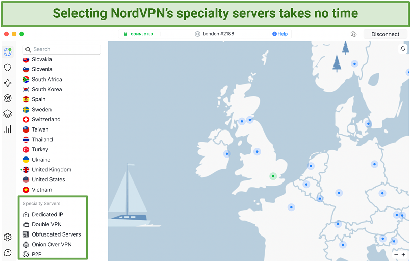 Screenshot of NordVPN's UI