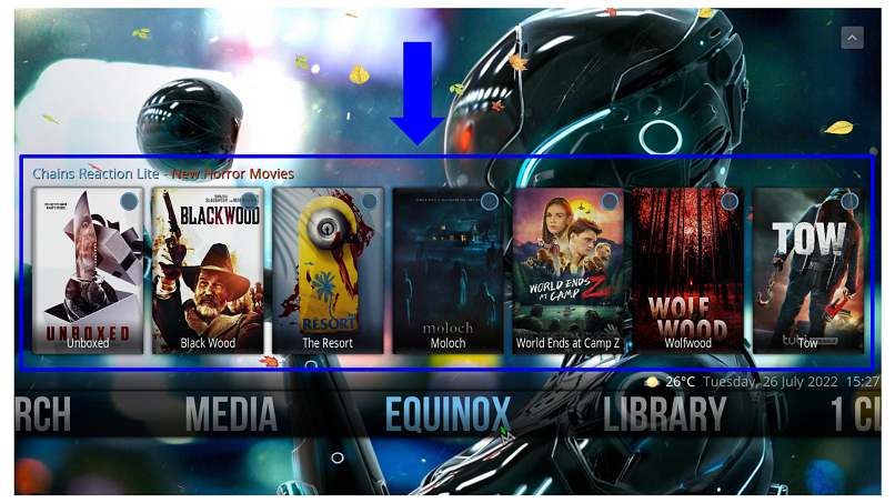 Screenshot showing Equinox has a heap of movies and shows