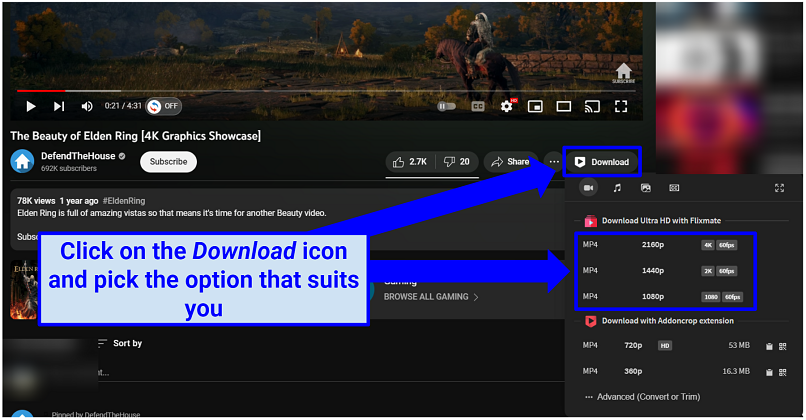 Screenshot of Addoncrop downloading a YouTube video