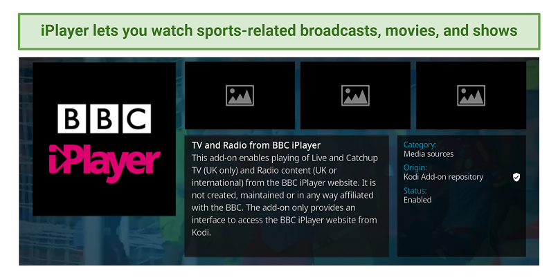 Screenshot of BBC iPlayer (WWW) addon for Kodi