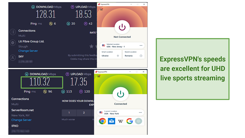 Screenshot of the ExpreesVPN speed test
