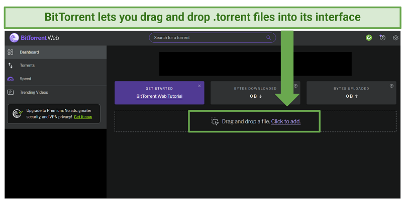 Ένα στιγμιότυπο οθόνης που δείχνει BitTorrent