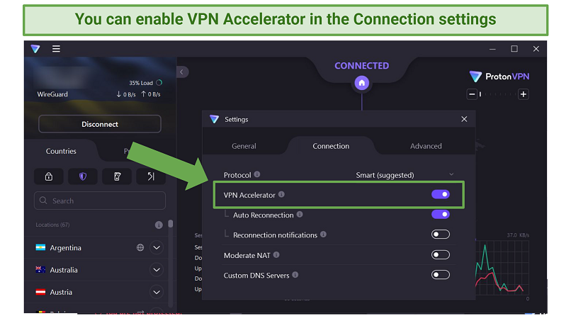 Screenshot of Proton VPN's settings