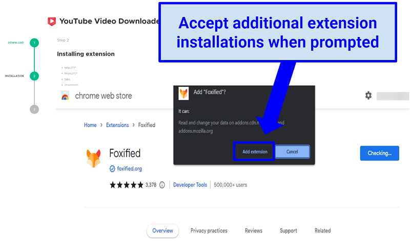 Instructions on how to install the YouTube downloader extension