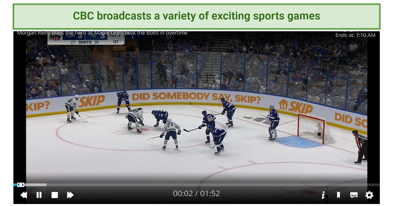 Picture of CBC sports live streaming service addon for Kodi
