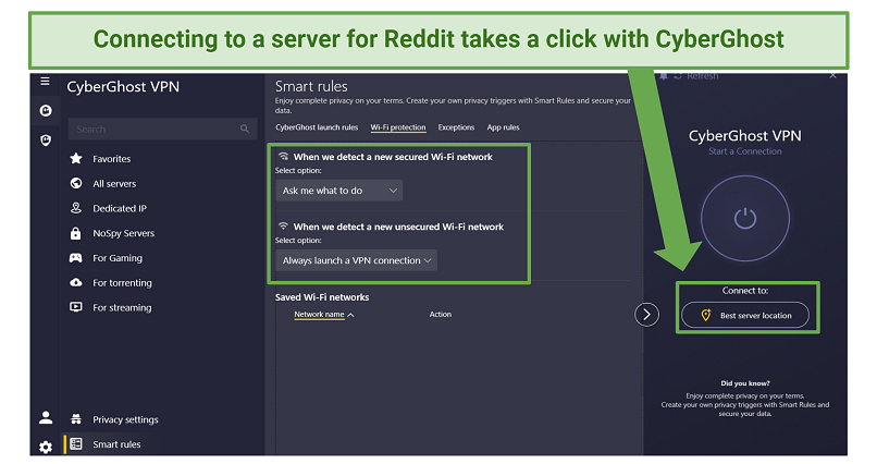 Screenshot of CyberGhost smart rules settings