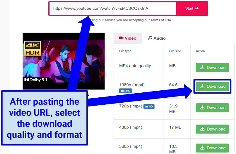 Instructions on how to download YouTube videos from a site
