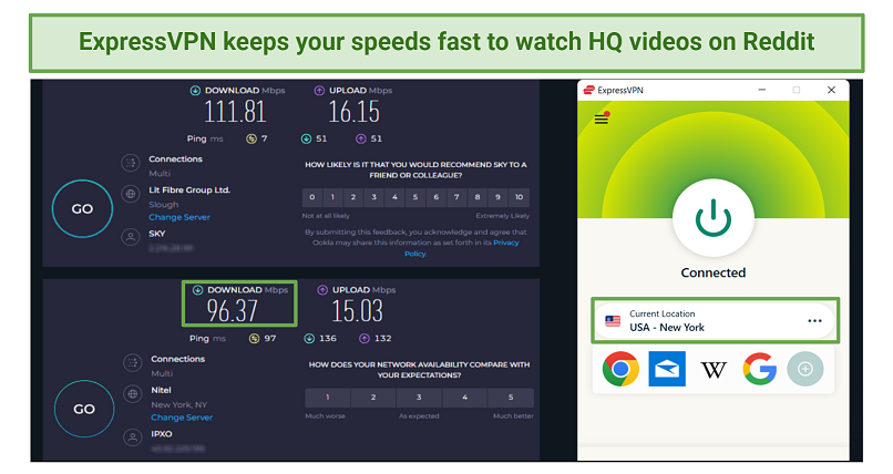Pictures of ExpressVPN speed testing