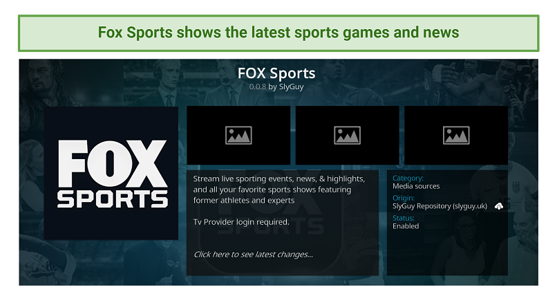 Screenshot of Fox Sports addon on the SlyGuy repository
