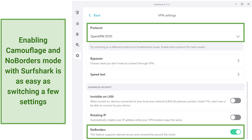 Screenshot of Surfshark's settings window