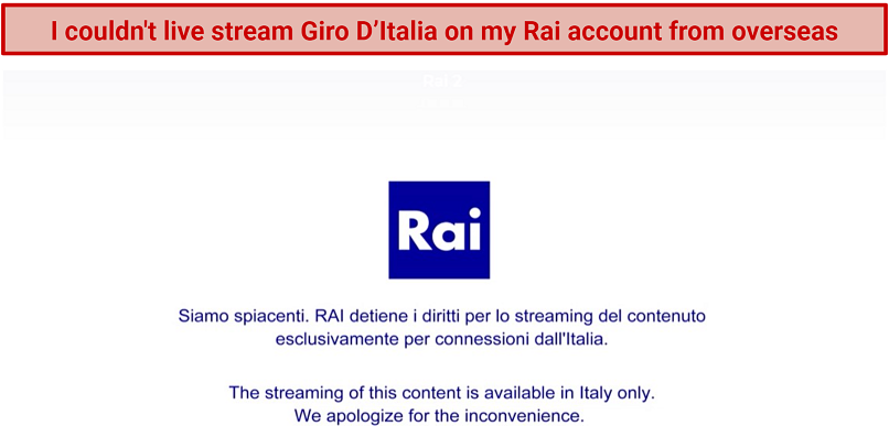 Screenshot of RAI error page