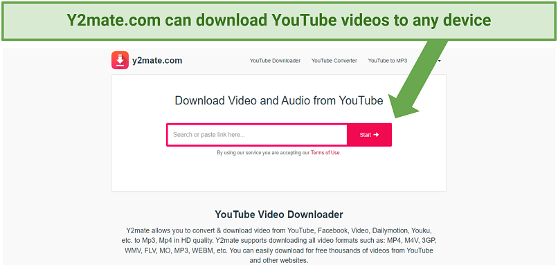 Screenshot of Y2Mate.com site for downloading YouTube videos