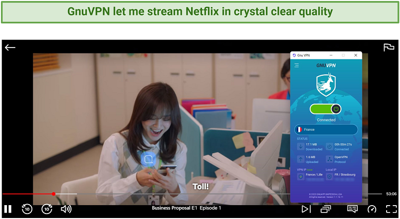 A screenshot GnuVPN can unblock Netflix