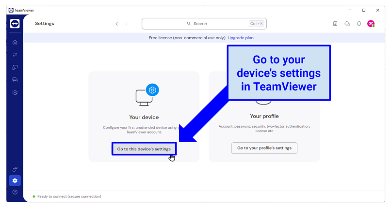Screenshot of TeamViewer settings