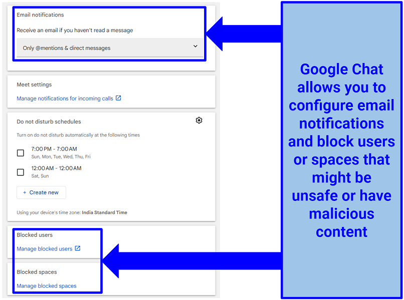 Screenshot of Google Chat Settings