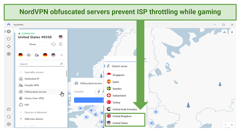 Screenshot of NordVPN's obfuscated servers