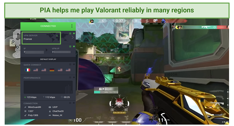 Screenshot of Valorant played via PIA on French server