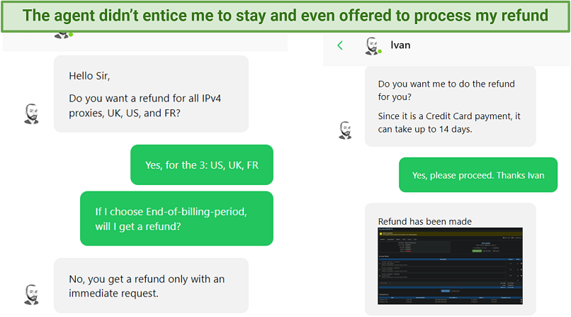 Image showing it's easy to request a refund via RapidSeedbox's live support feature