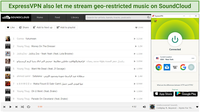 A screenshot of SoundCloud platform unblocked with ExpressVPN