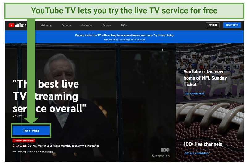 Screenshot of YouTube TV