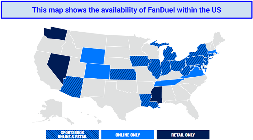 Screenshot of the FanDuel US availability map