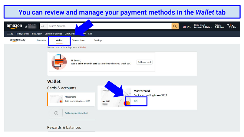 Screenshot of Amazon Pay page