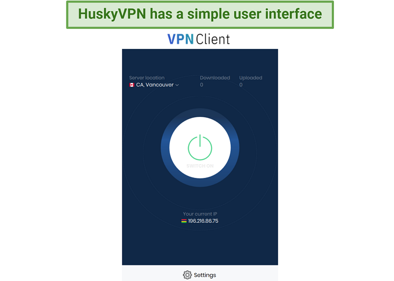 A screenshot showing the user-friendly interface of HuskyVPN's Windows app